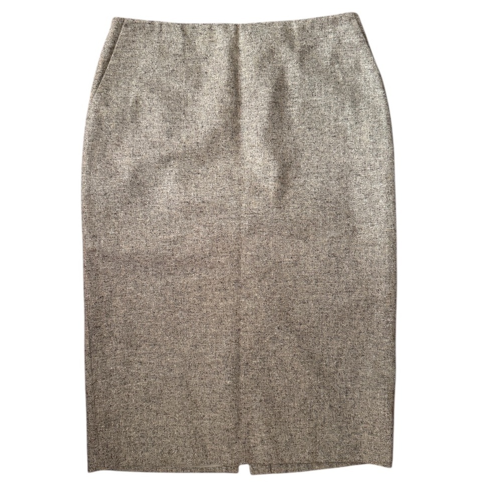 Ann Taylor Wool Silk Blend Beige Tweed Pencil Midi Skirt Size 6 Career